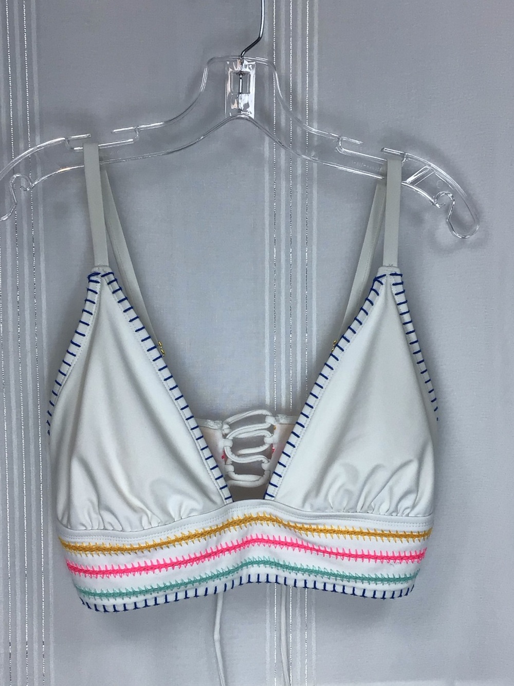 🌴 No Boundaries Swim Triangle White Bikini Top Vibrant Trim Sz.1X
